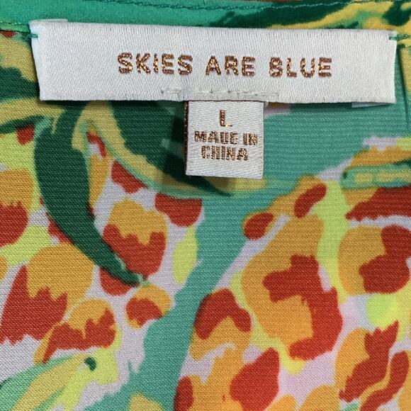 Skies Are Blue Tropical Blouse Large Top Pineapple Print Tie Waist Kimono Sleeve - Picture 3 of 12